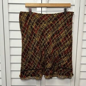 ABS Allen Schwartz Wool Blend Tweed Fringe Ruffle Lined A-Line Skirt Size 10